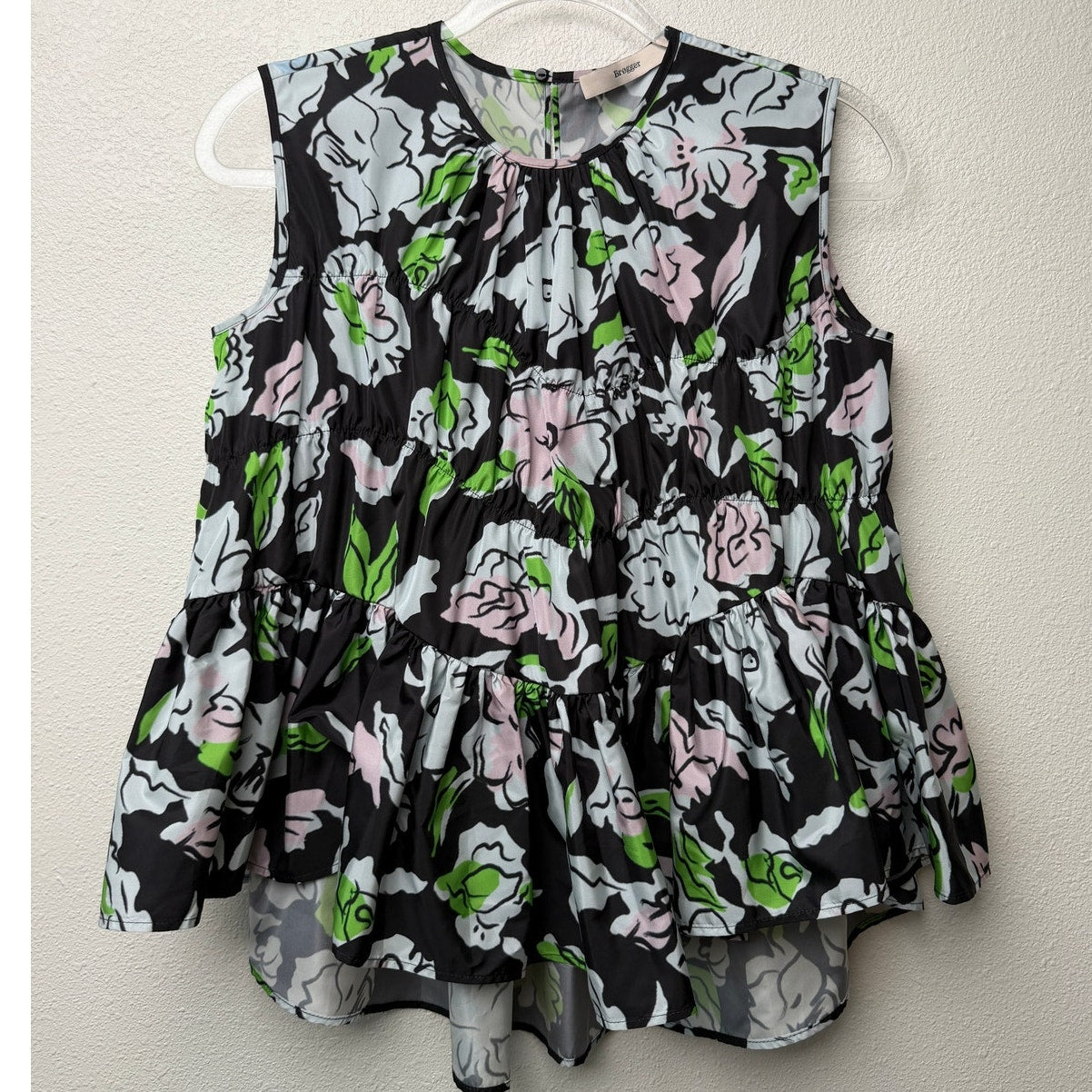 Brogger Floral Smocked Sleeveless Blouse Black S