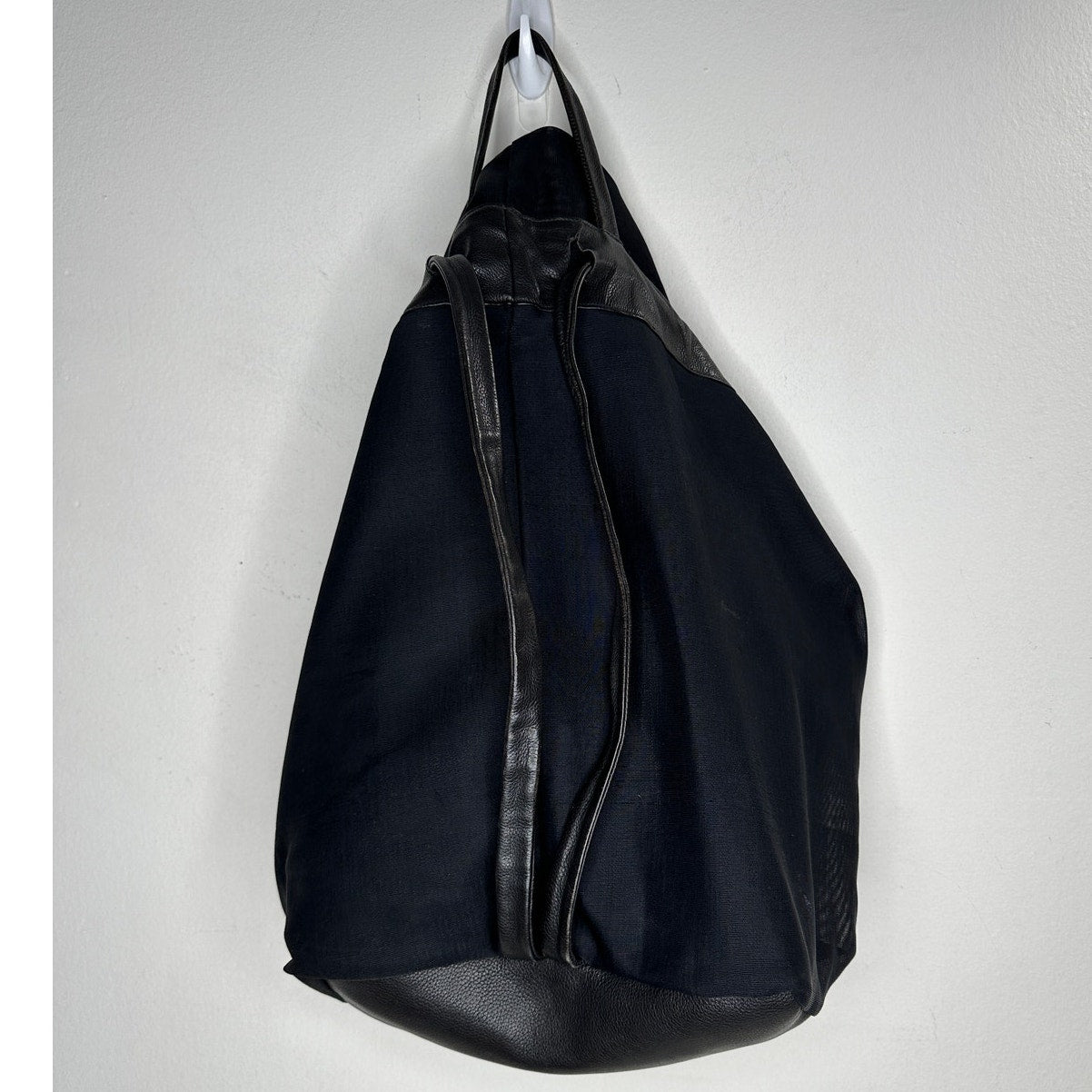 Large Black Canvas & Patent Leather Tote Bag Backpack