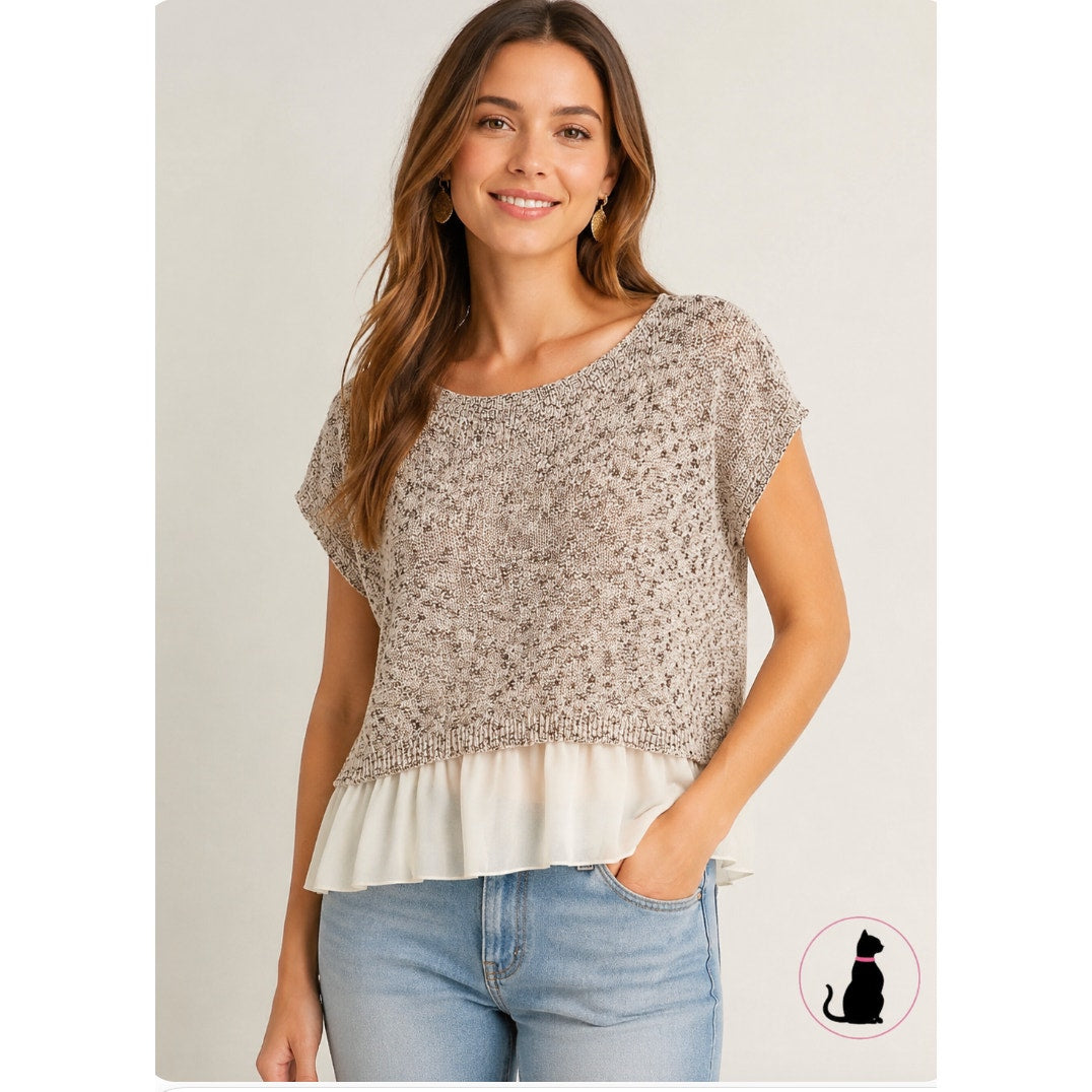 Anthropologie Moth Neutral Nudes Verona Ruffle Hem Pullover Blouse Sweater S