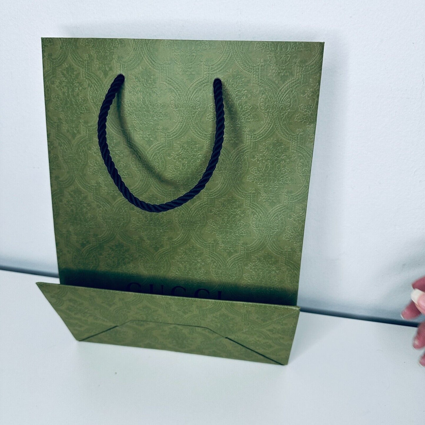Gucci Embossed Green with Black Gucci Logo Gift Bag Rope Handle 100% Recycled