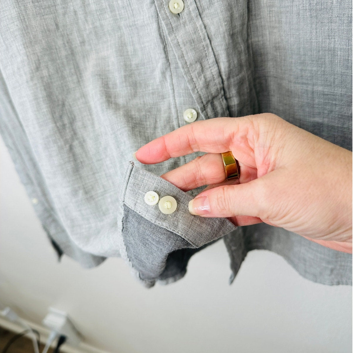 Goodfellow Light Gray Linen Long Sleeve Button Collared Shirt 2XL