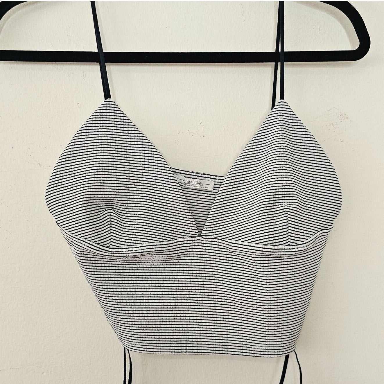 Zara Navy & White Stripe Spaghetti Strap VNeck Bralette Style Crop Top Large