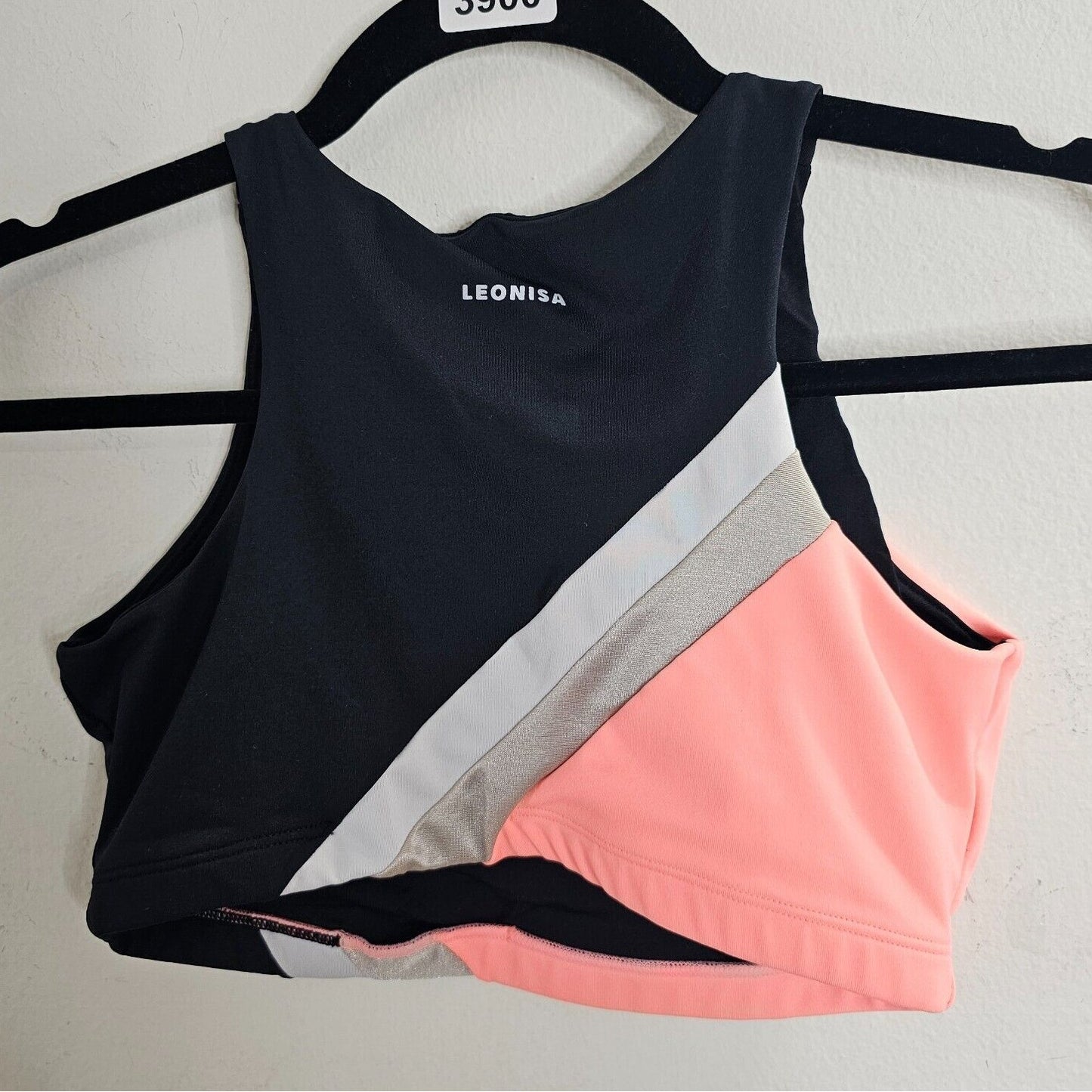 Leonisa Peach White & Black Stripe High Neck Maximum Support Sports Bra Top S