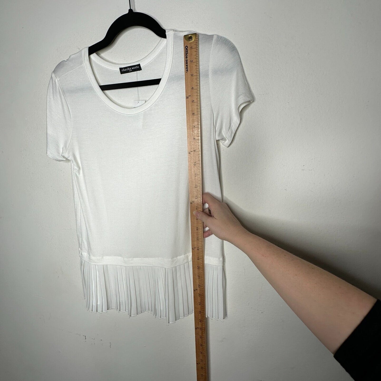 NWT Cha Cha Vente Ivory Sheer Pleated-Hem Short Sleeve Scoop Neck Blouse PM