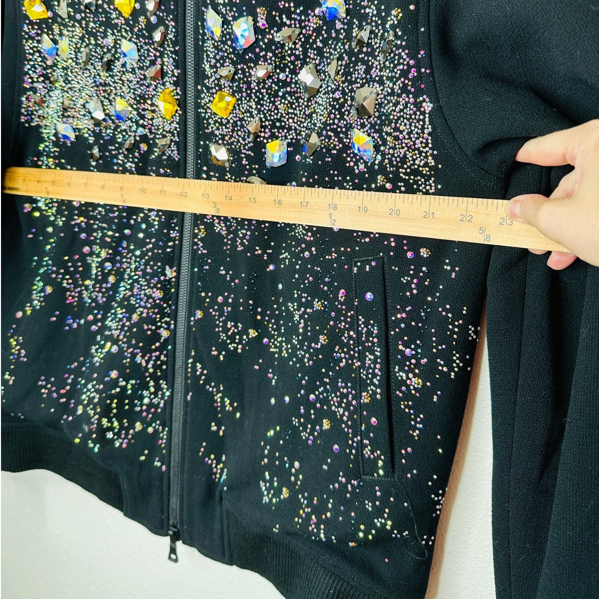 Libertine Black Rhinestone Multicolor Encrusted Zip Jacket XL
