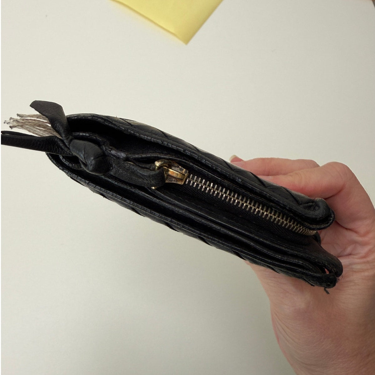 Bottega Veneta Intrecciato Black Leather Zip Wallet Italy Woven