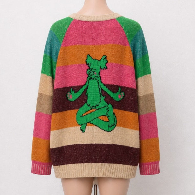 The Elder Statesman Enlightened Bear Striped Cashmere Cardigan L