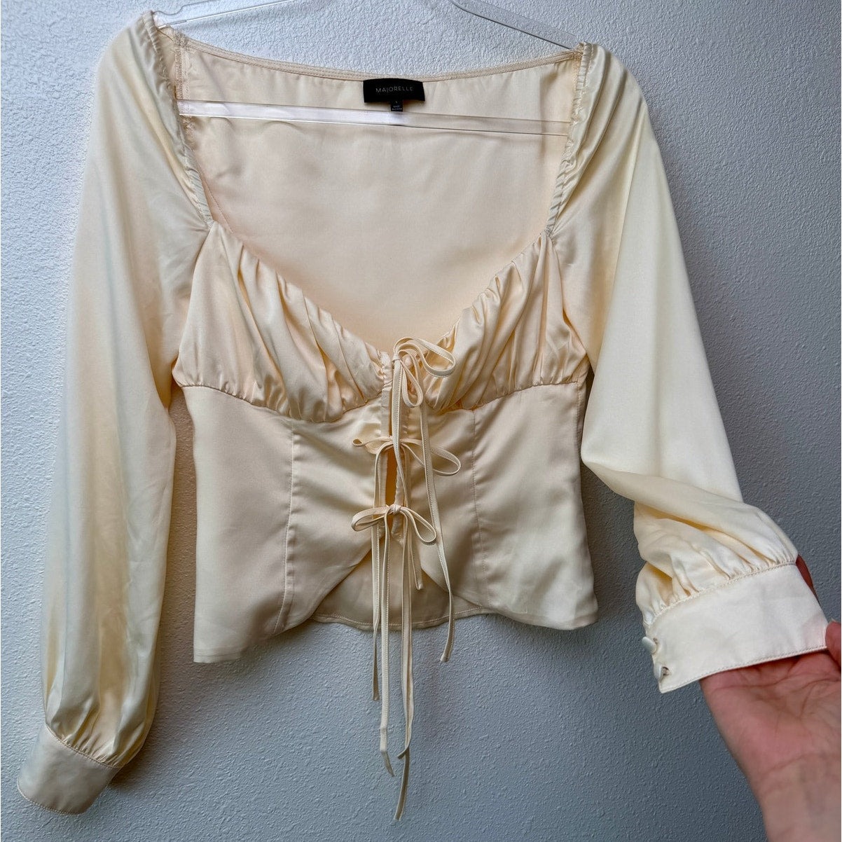 Majorelle Waldorf Top Buttercream Satin Tie Front Corset Blouse Size S