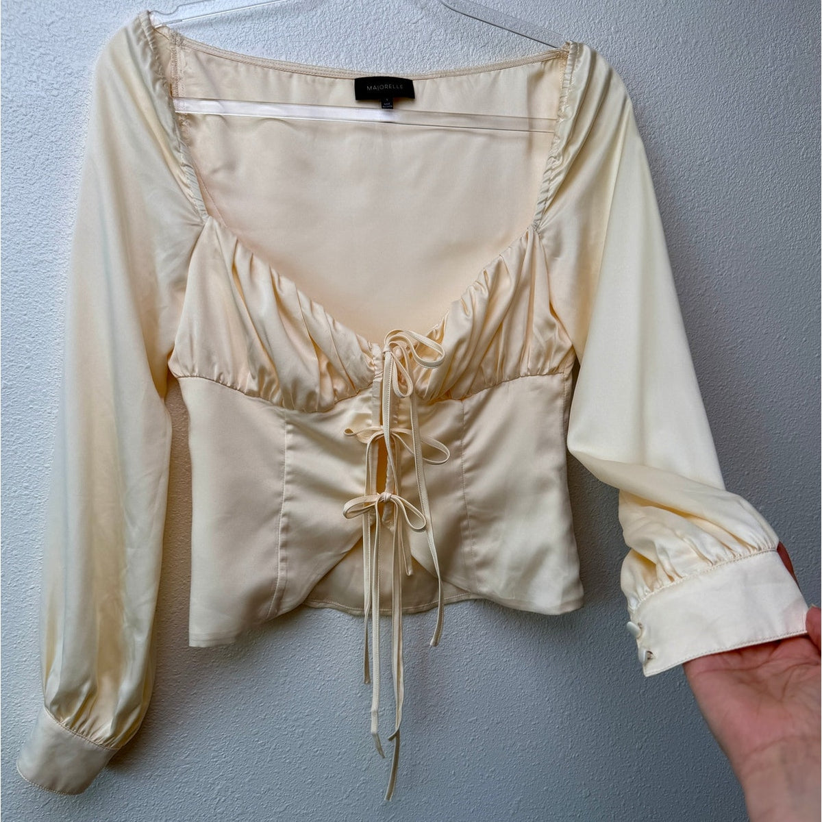 Majorelle Waldorf Top Buttercream Satin Tie Front Corset Blouse Size S