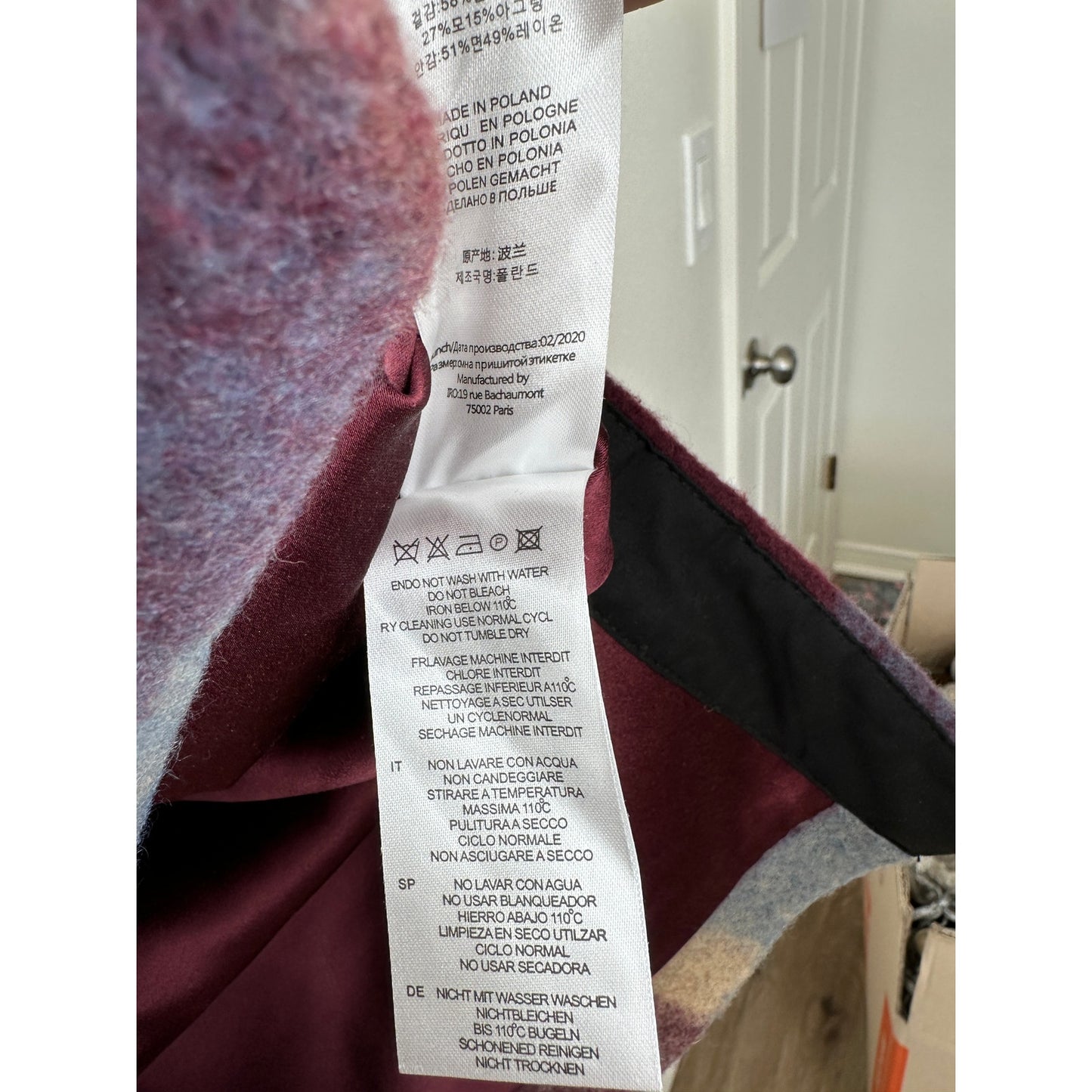 IRO Backpaip Mixed Blue & Burgundy Plaid Long Sleeve Wool Blend Coat L