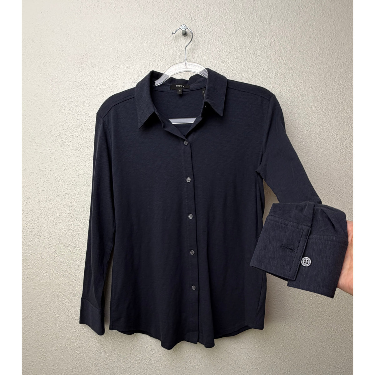 NWT Theory Riduro R Navy Slub Button Shirt Women M