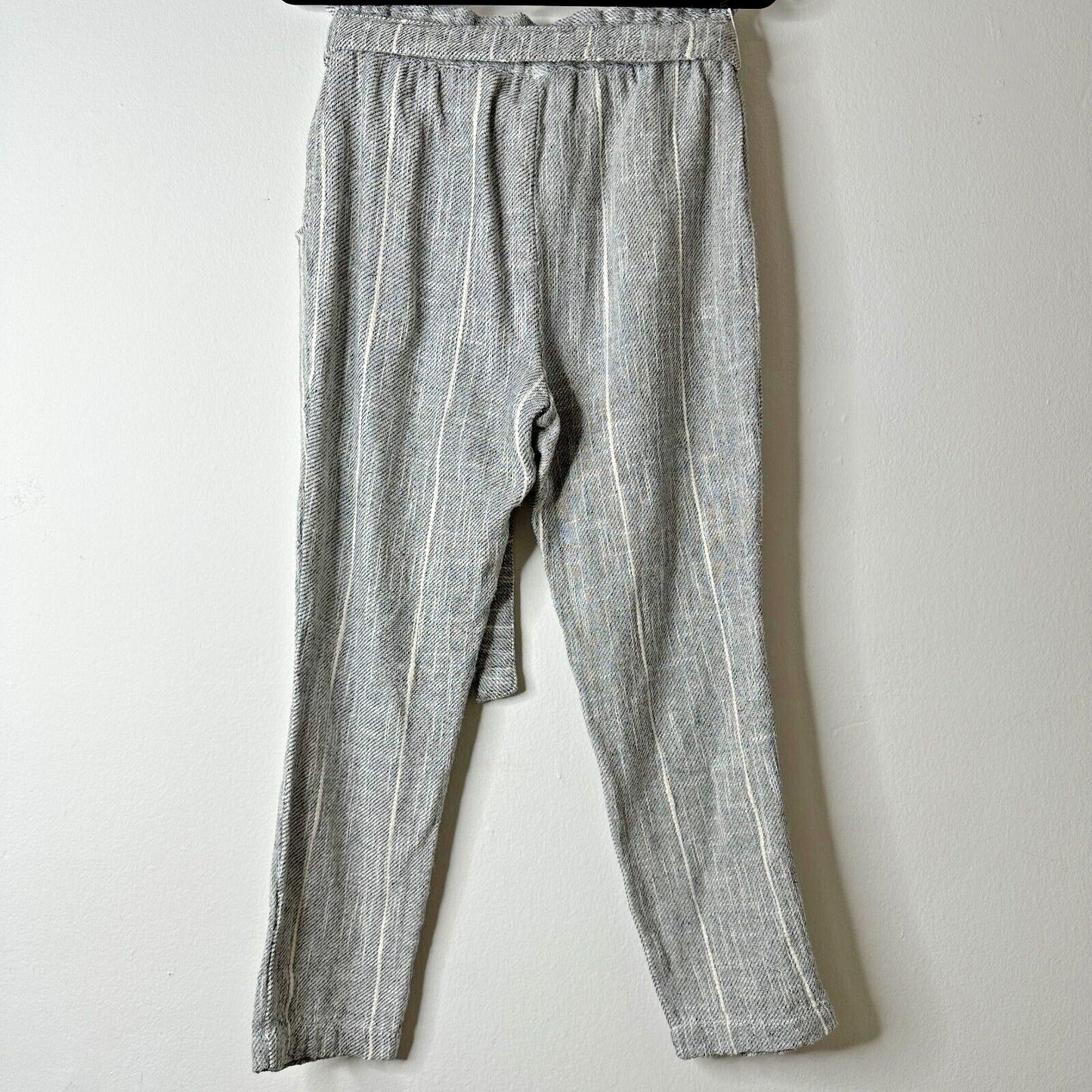 Free People Casual Cream & Black Tweed Stripe Crop Trouser Pants Tie Belt 2