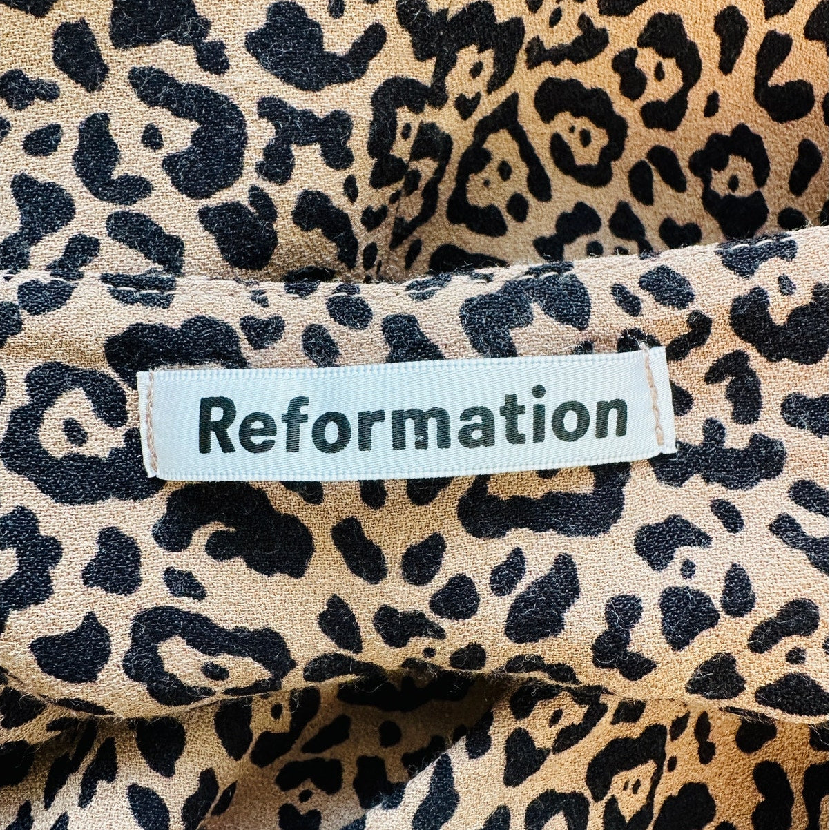 Reformation Marlowe Black Tan Leopard Print Mini Front Slit Dress XS