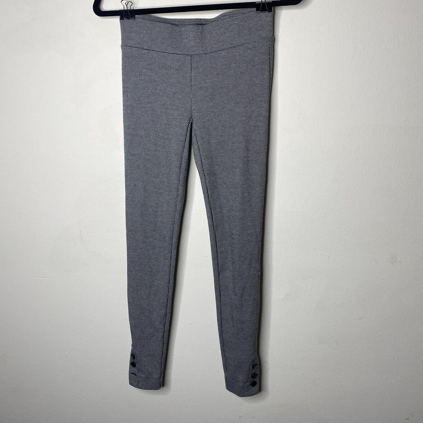 Loft Black White Gray Houndstooth Ankle Button Skinny Stretch Pant Jeggings XXS