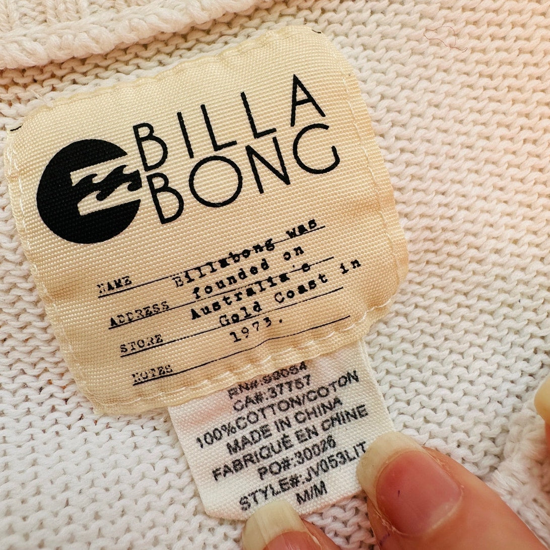 Billabong White Boat Neck High Low Shark Knit Pattern Sweater M