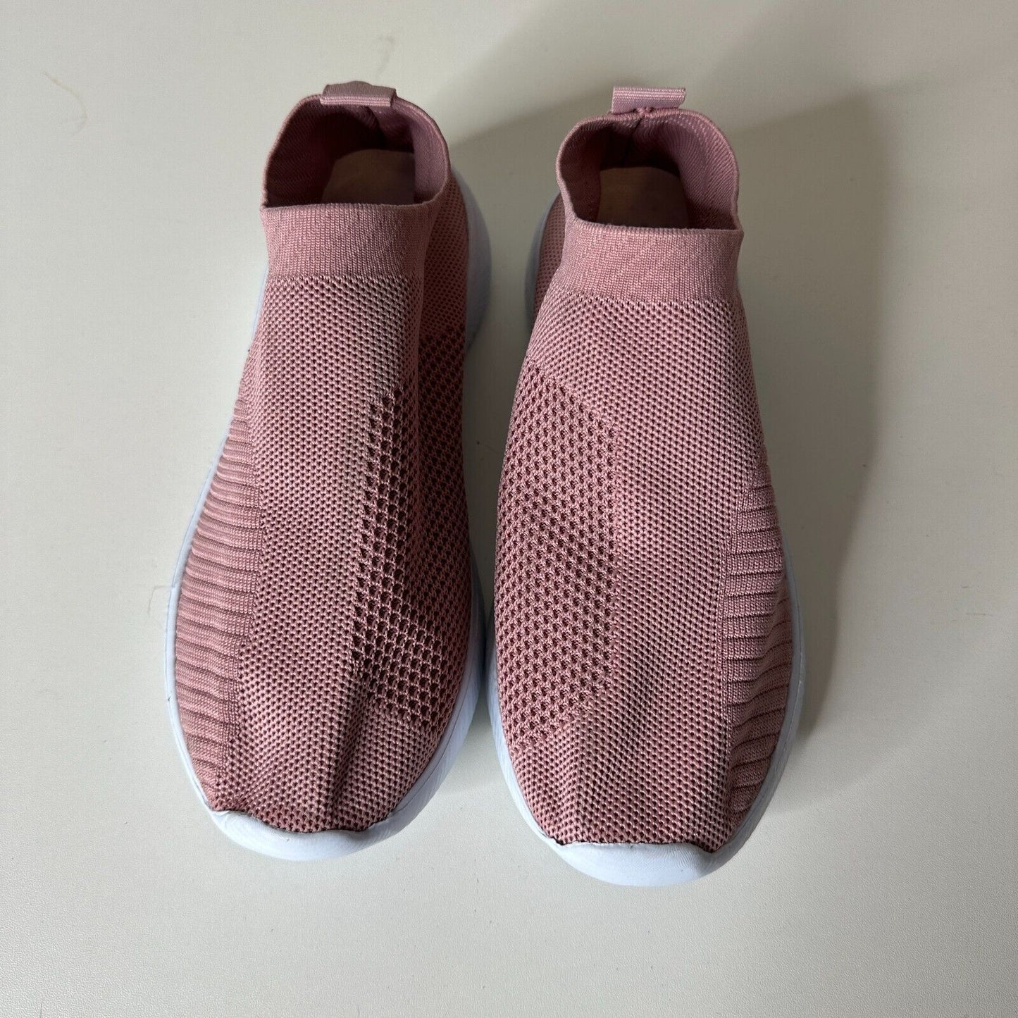 Blush Mauve Pink Canvas Weave Design Square Toe Slip-On Sneakers White Bottoms 7