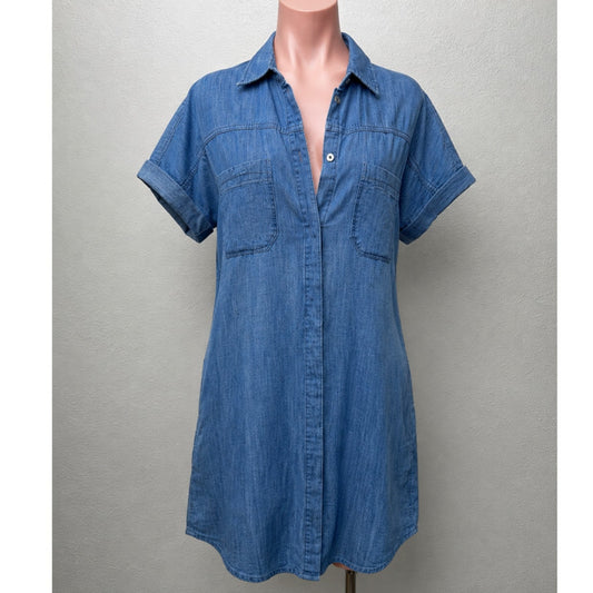 Blank NYC Medium Blue Denim Short Sleeve Pocket Jean Shirt Dress S