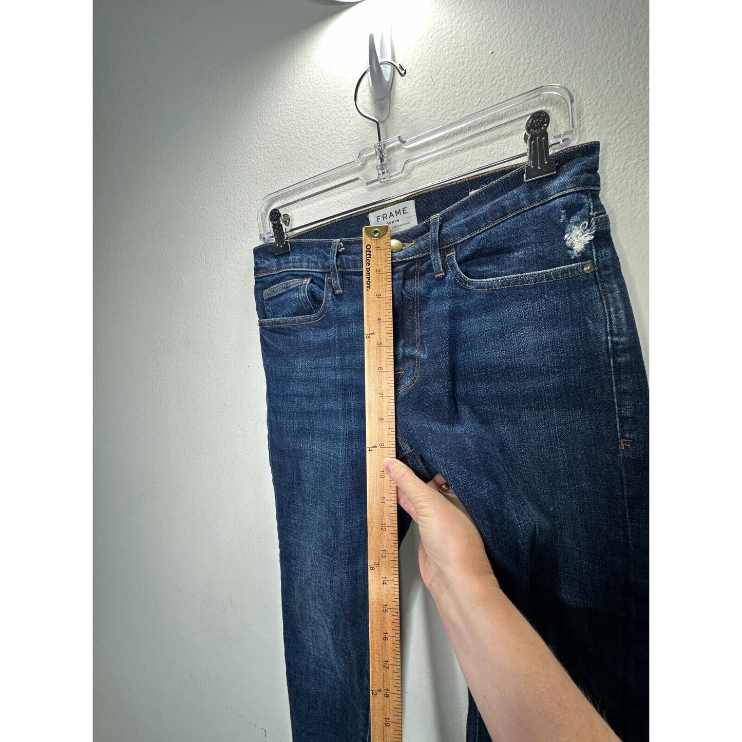 Frame Denim Le Boy Pondview Cropped Frayed Hem Straight Leg Jean Dark Wash 27