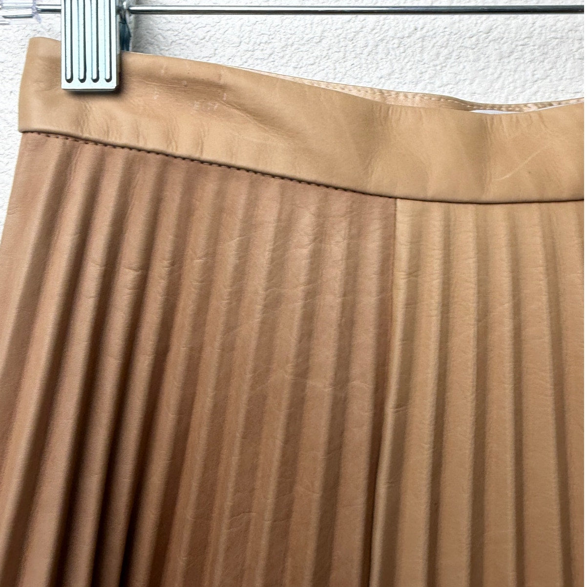August Getty Atelier Accordion Pleat Leather Maxi Skirt Tan Women's US 2