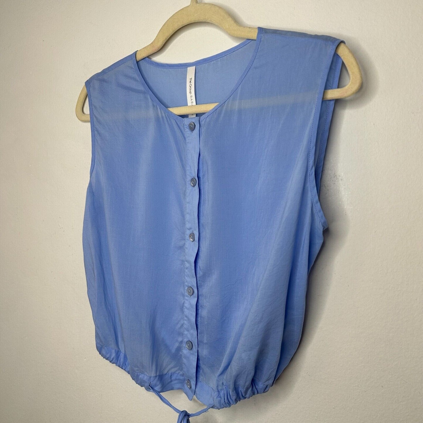 Aritzia Babaton Light Blue Cardin Sleeveless Button-Down Drawstring Waist Top XS