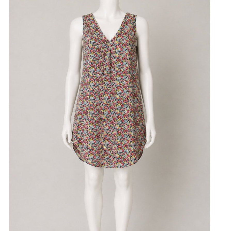Gap Cute Pink Multi-Color Floral Sleeveless V-Neck Shift Dress Tie Back XS