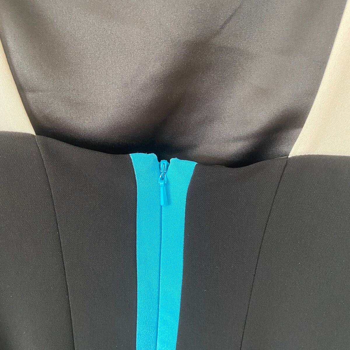 Jay Godfrey Black & Cream Strap Colorblock Sheath Bodycon Blue Zipper Mini 10