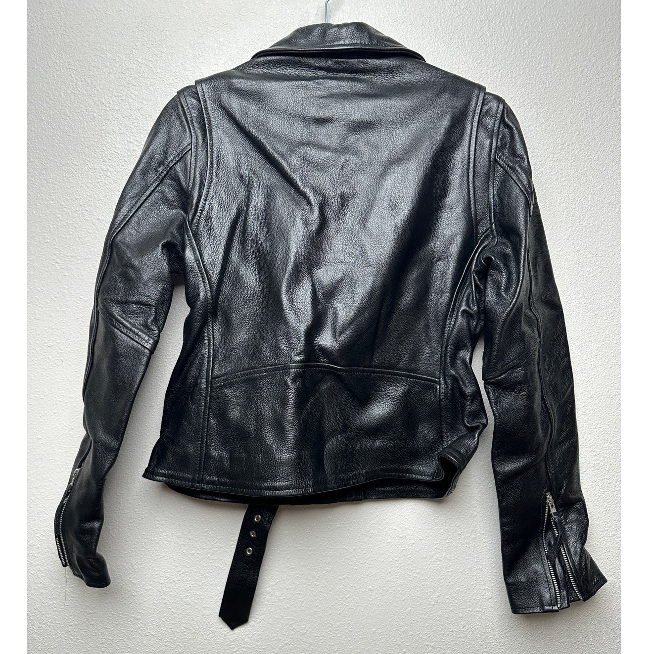 Carrie Hoxton Black Leather Moto Biker Jacket Women’s 14 Belted Zip