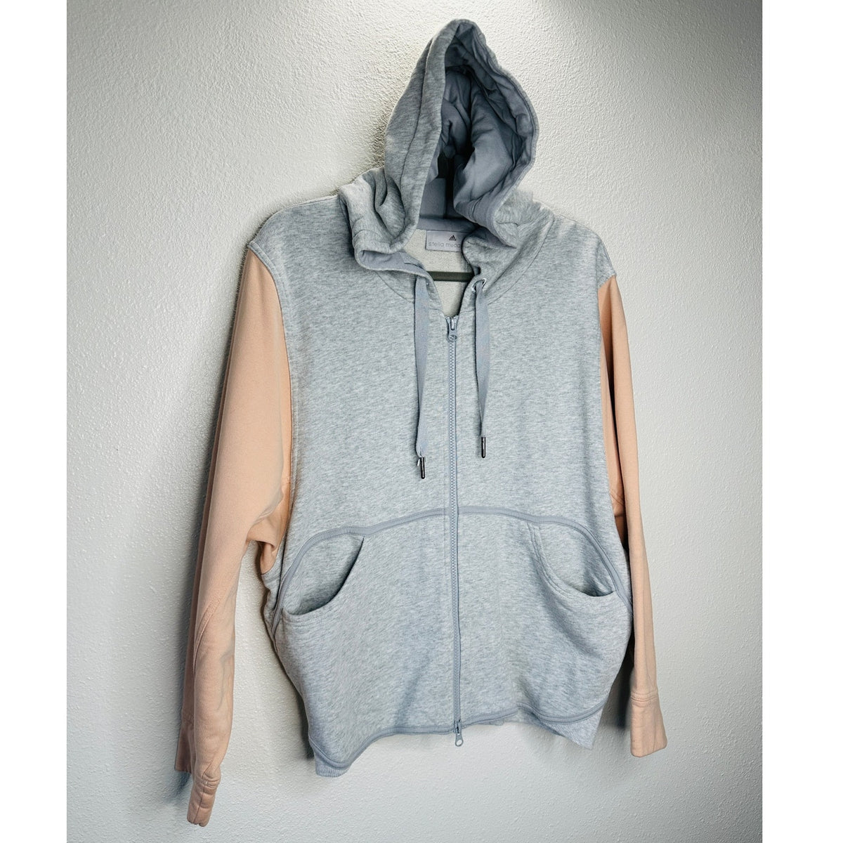 NWOT Stella McCartney x Adidas Heather Gray Peach Hoodie Zip Sweater L