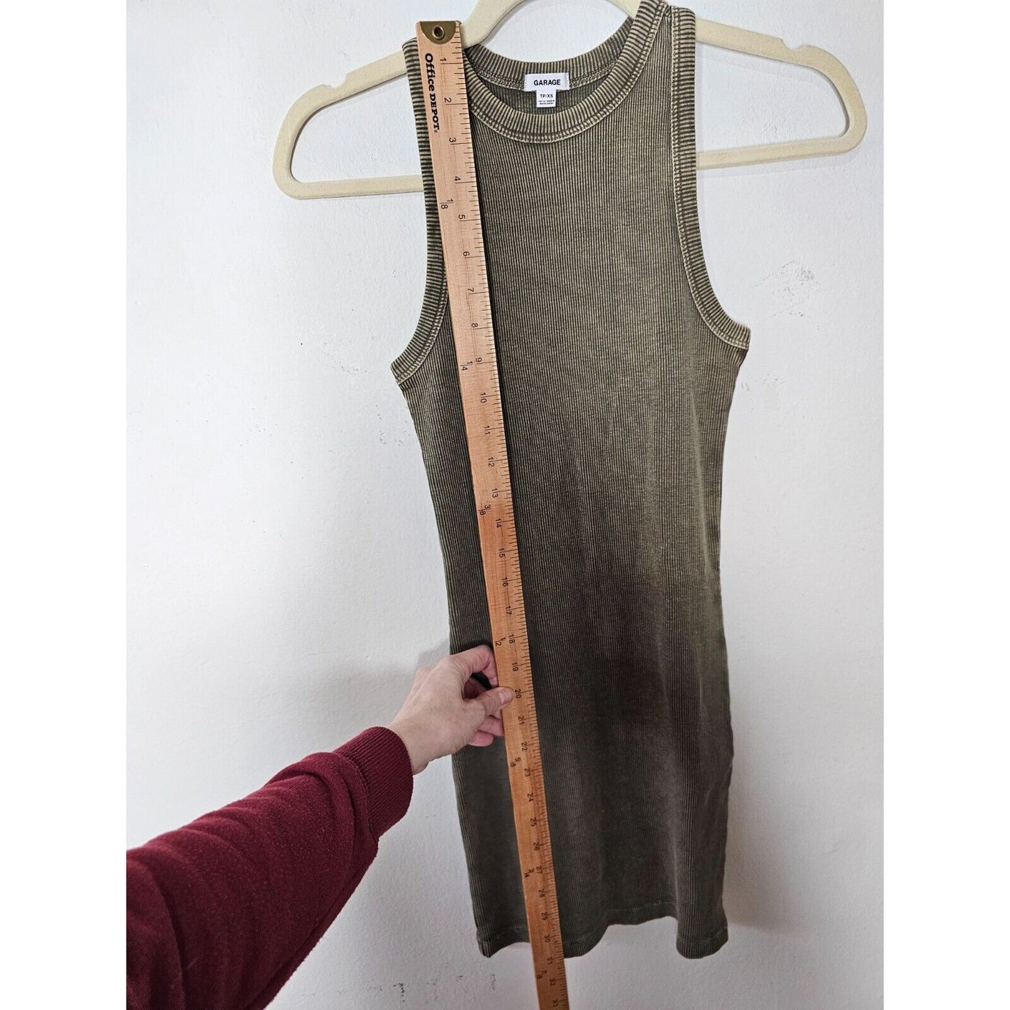 Garage Olive Green Rib Knit Sleeveless High Shoulder Tank Bodycon Mini Dress XS