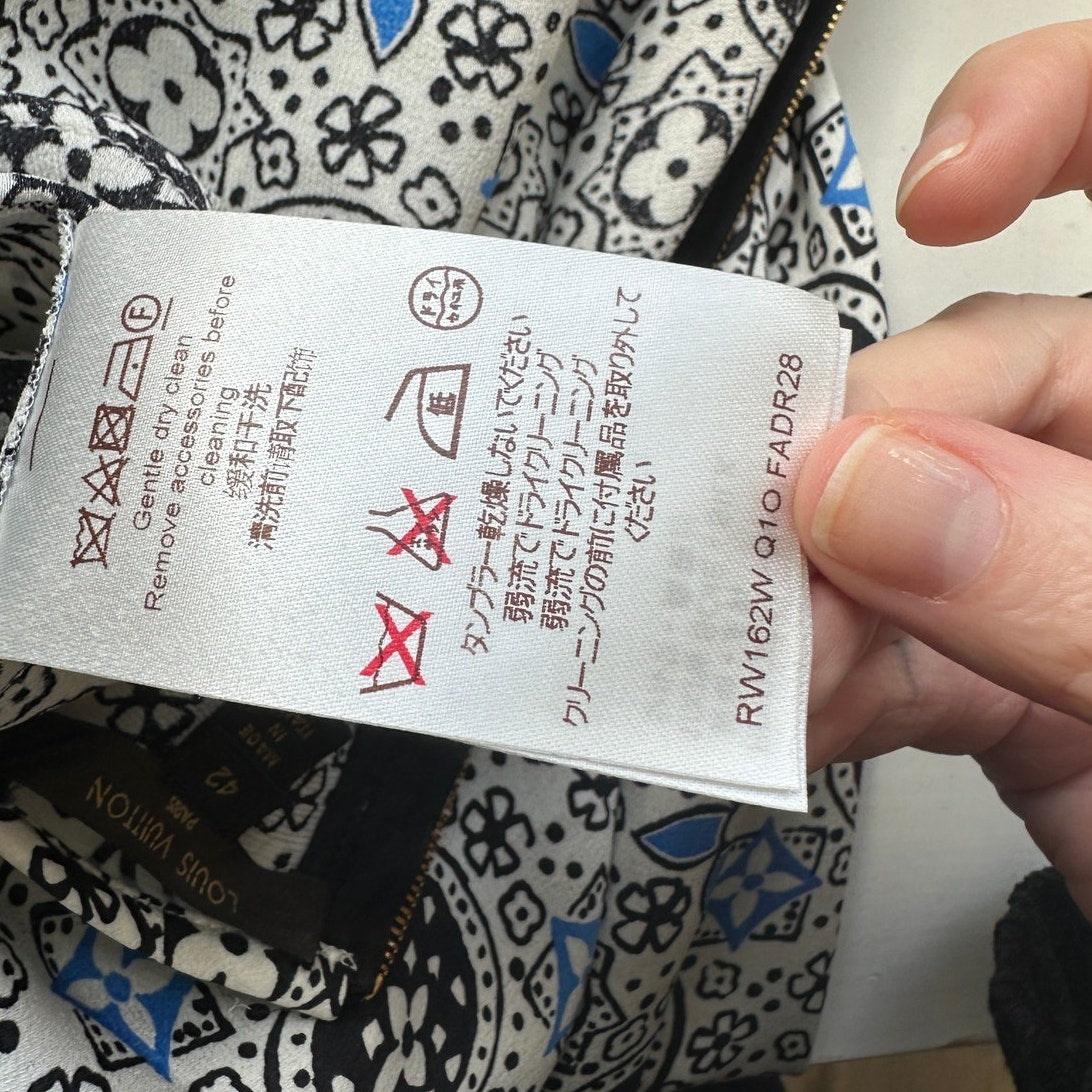 Louis Vuitton Silk Belted Print Midi Dress Runway White Black Blue 42 / 10