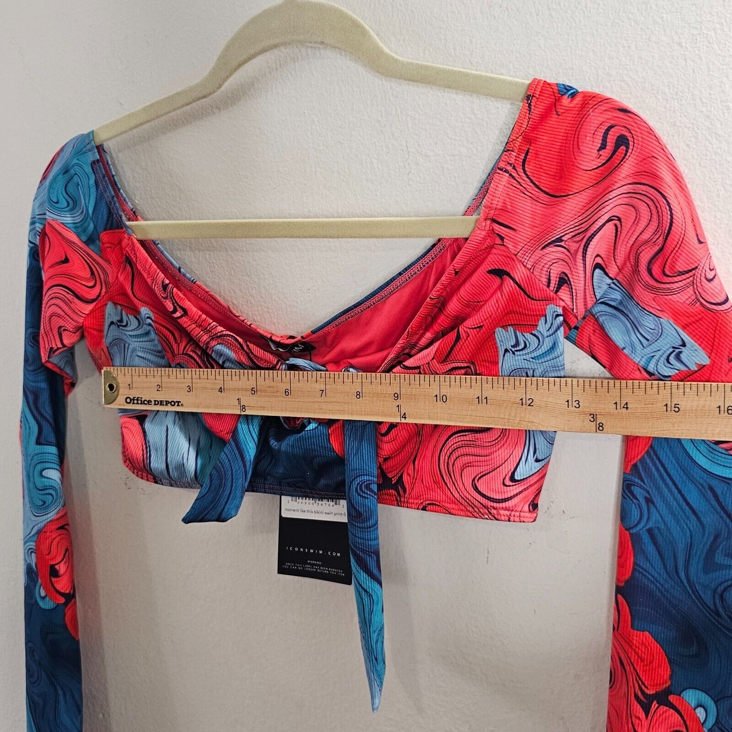 NWT Icon Swim Blue & Red Moment Like This Bikini Swirl Print Long Sleeve Top S