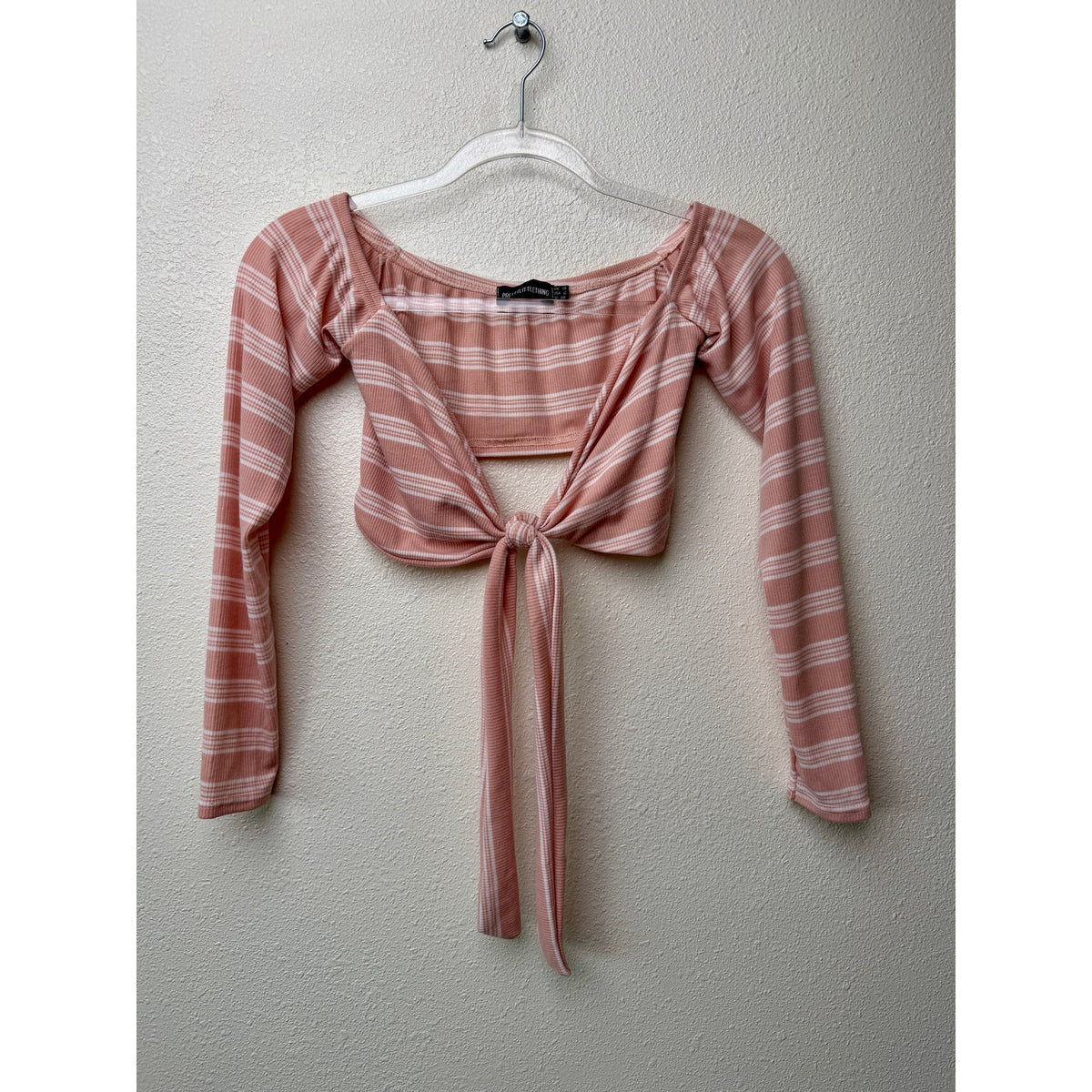 PrettyLittleThing Peach Stripe Tie Crop Top Womens US 6