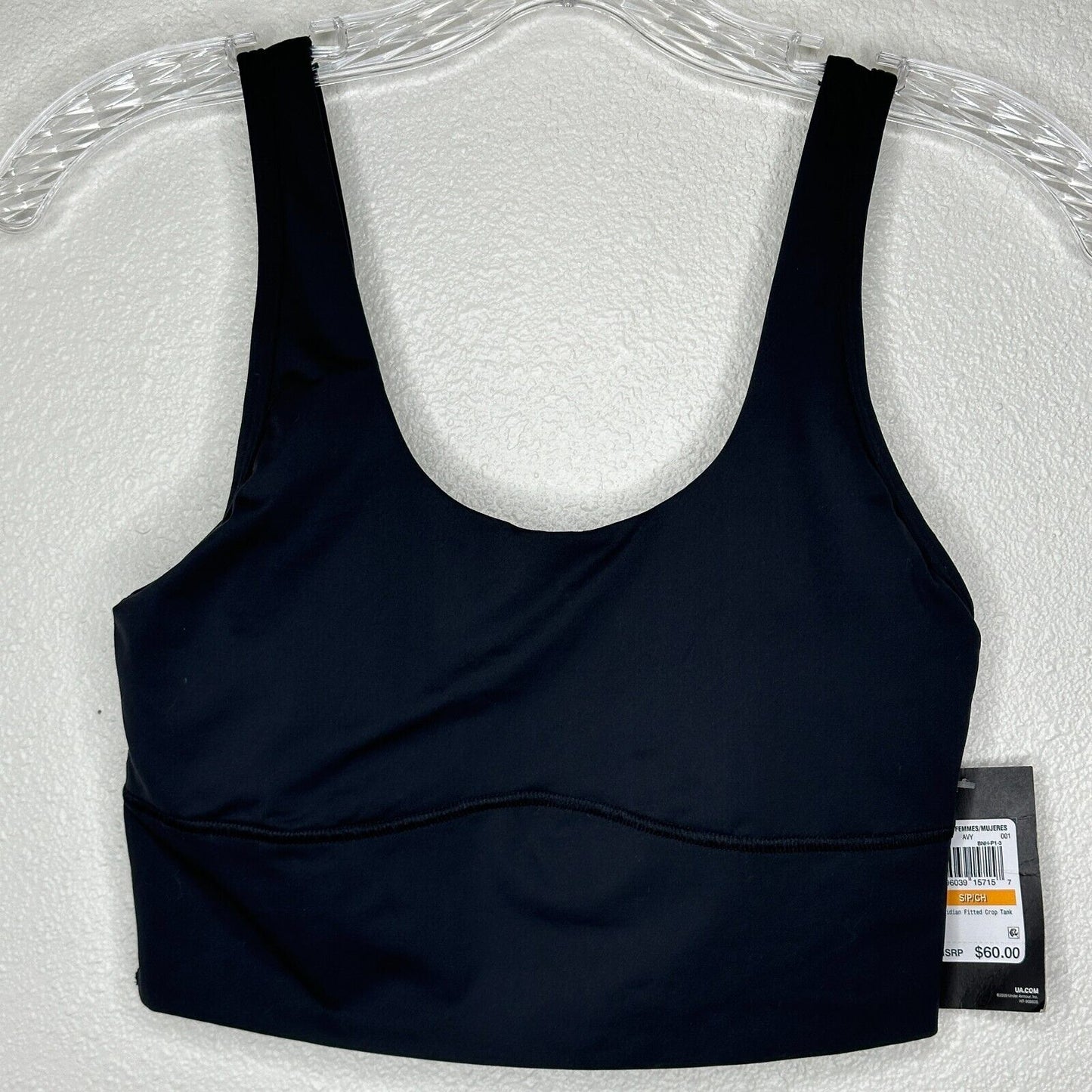 NWT Under Armour Black Meridian 4-Way Stretch Fitted Crop Tank Top Sports Bra S