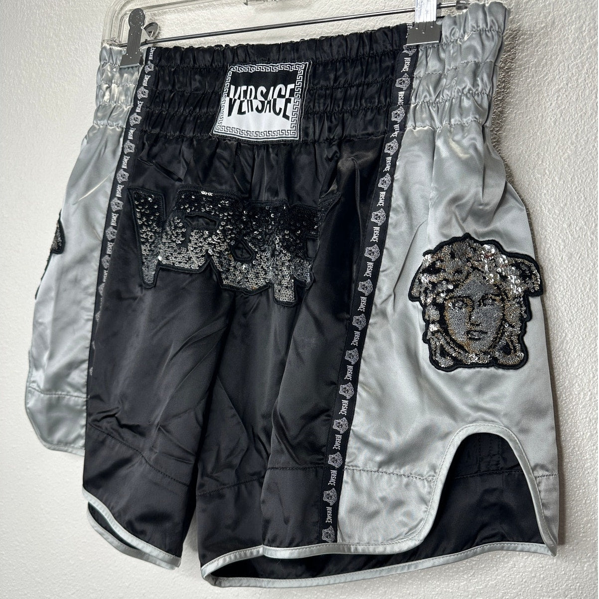 Versace Muay Thai Boxing Shorts Black & Silver Sequin 48 / M