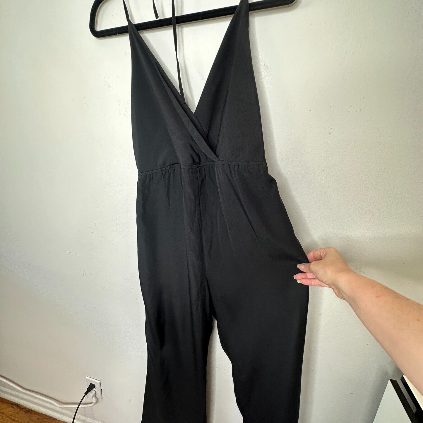 Kelly Renee Jet Black Wrap Sexy VNeck Spaghetti Halter Top Jumpsuit Romper M