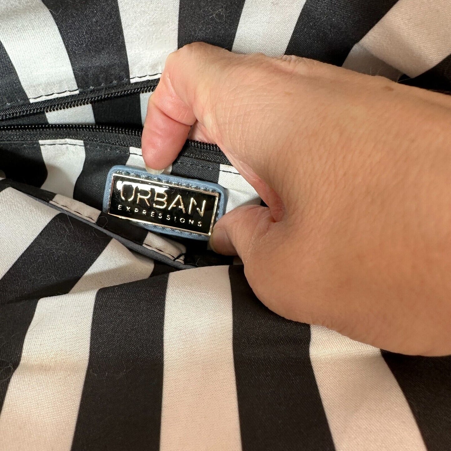 Urban Expressions Stella Dusty Blue Pebble Vegan Striped Interior Leather Clutch