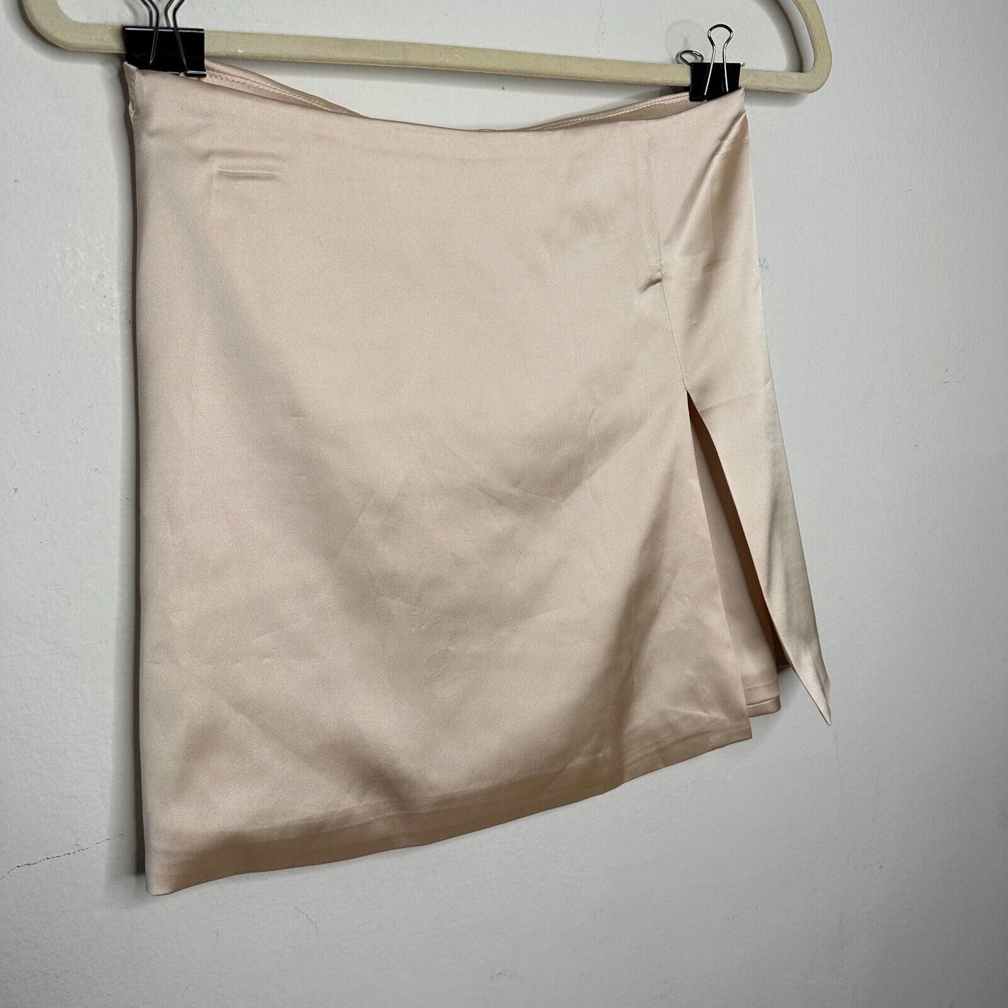 Silkhour Ayu Champagne Satin Skirt Front Kick Split Back Zip Back Sexy Mini SM