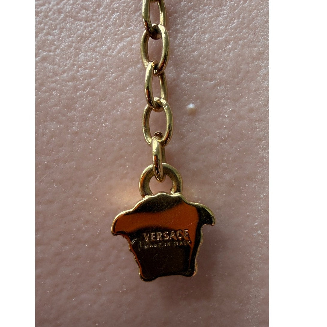 Versace Medusa Pink Resin Gold Tone Pendant Necklace