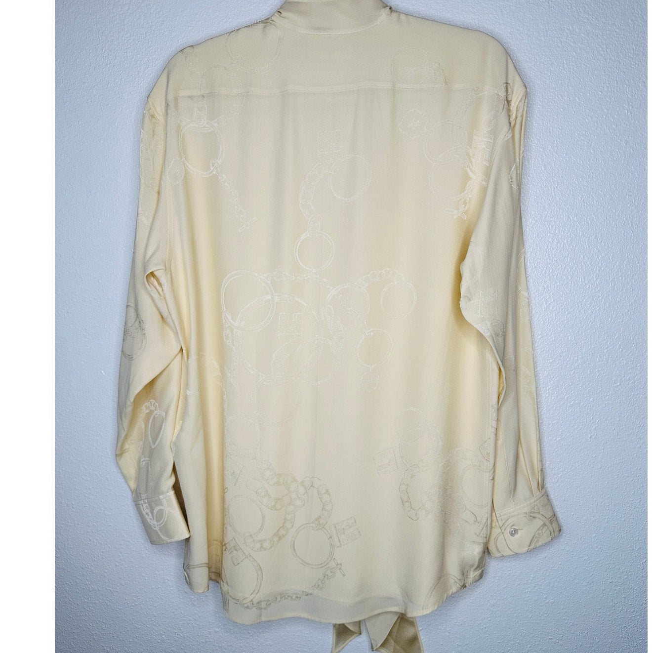 NWT Celine Pale Yellow Chemise Boyfriend Lavallieri Silk Chain Blouse 40 / L