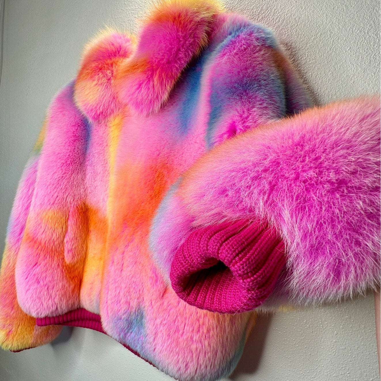 Virgil Abloh by Louis Vuitton Fox Fur Pastel Tie Dye Bomber Jacket Coat XXL