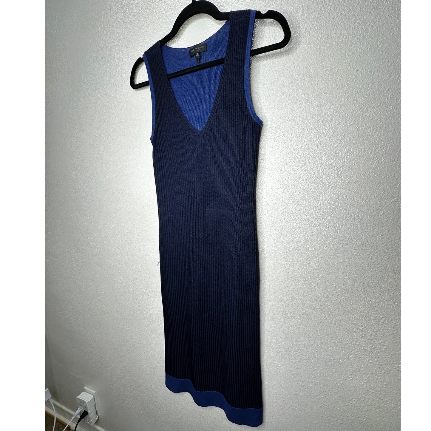 rag & bone Navy Blue Cora Ribbed Double Knit V-Neck Sleeveless Midi Dress XS
