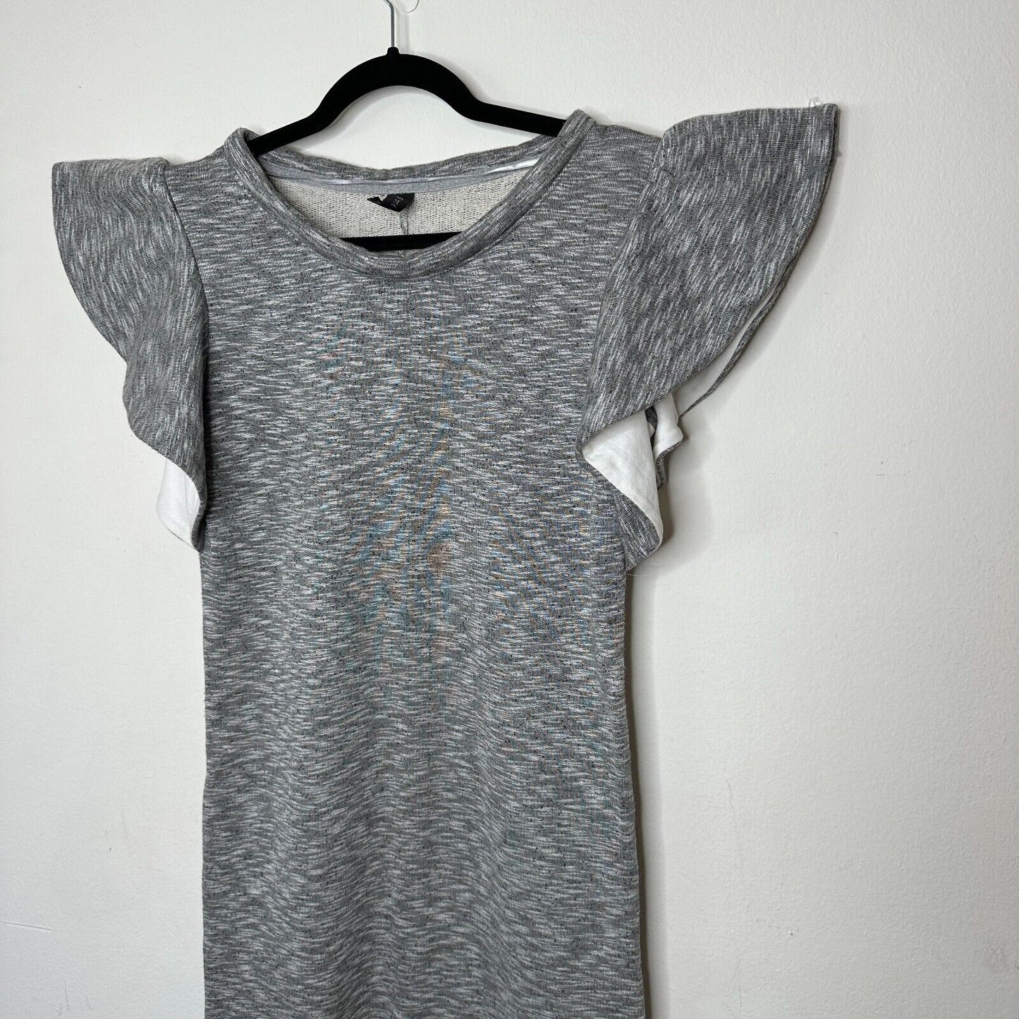 ASOS Y.A.S Cute Marled Gray Knit Ruffle Short Sleeve Round Neck Mini Dress 38