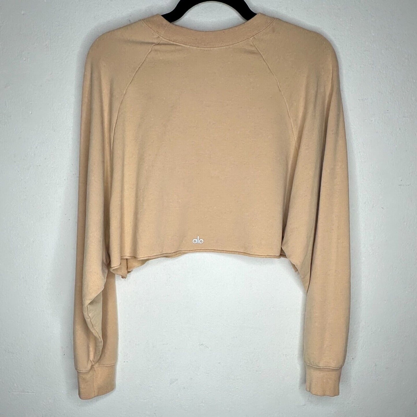 Alo Yoga Tan Go Washed and Worn Long Sleeve Boat Neck Boxy Crop Sweatshirt L