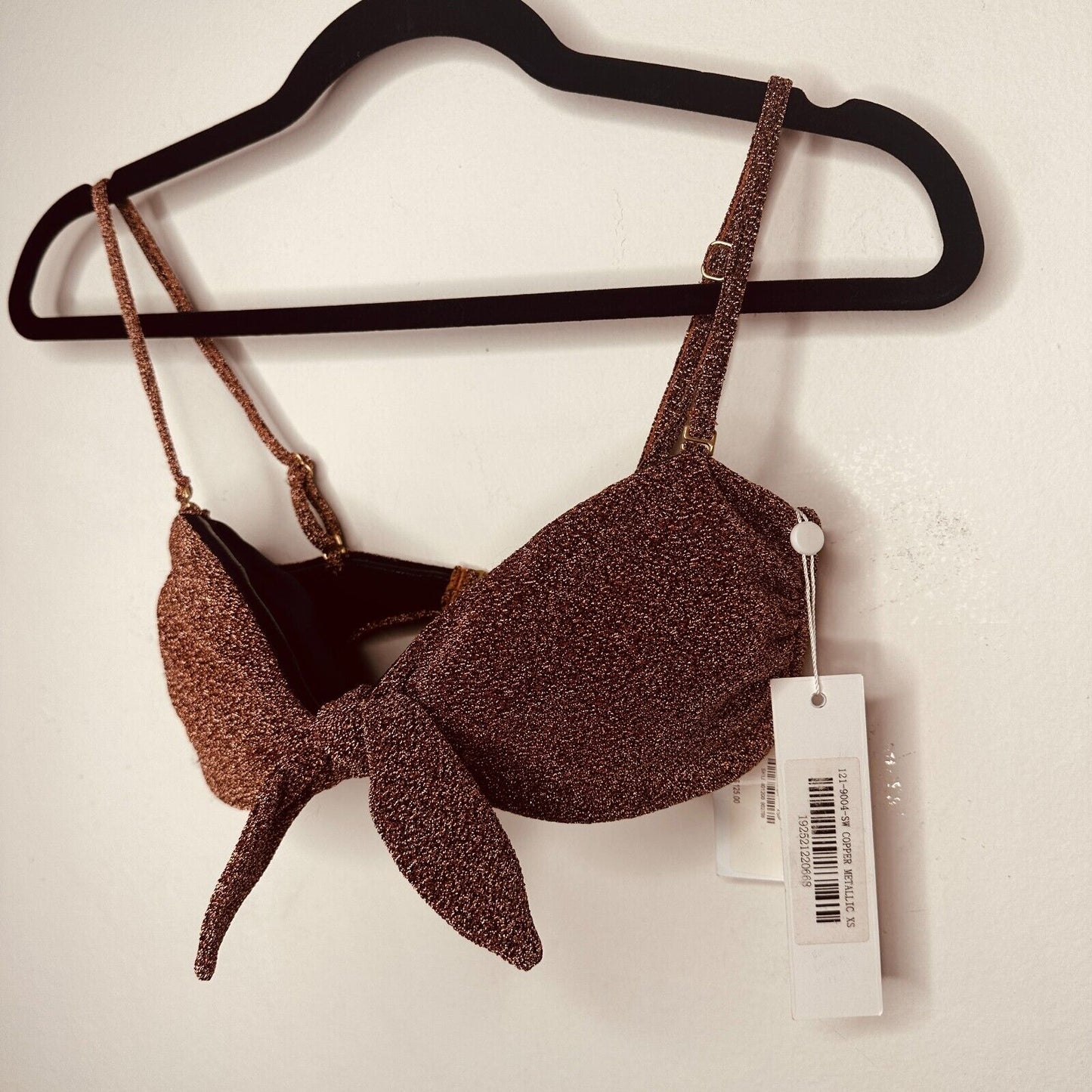 NWT Jonathan Simkhai Katrine Copper Shimmer Bikini Top Tie-Front Bandeau XS