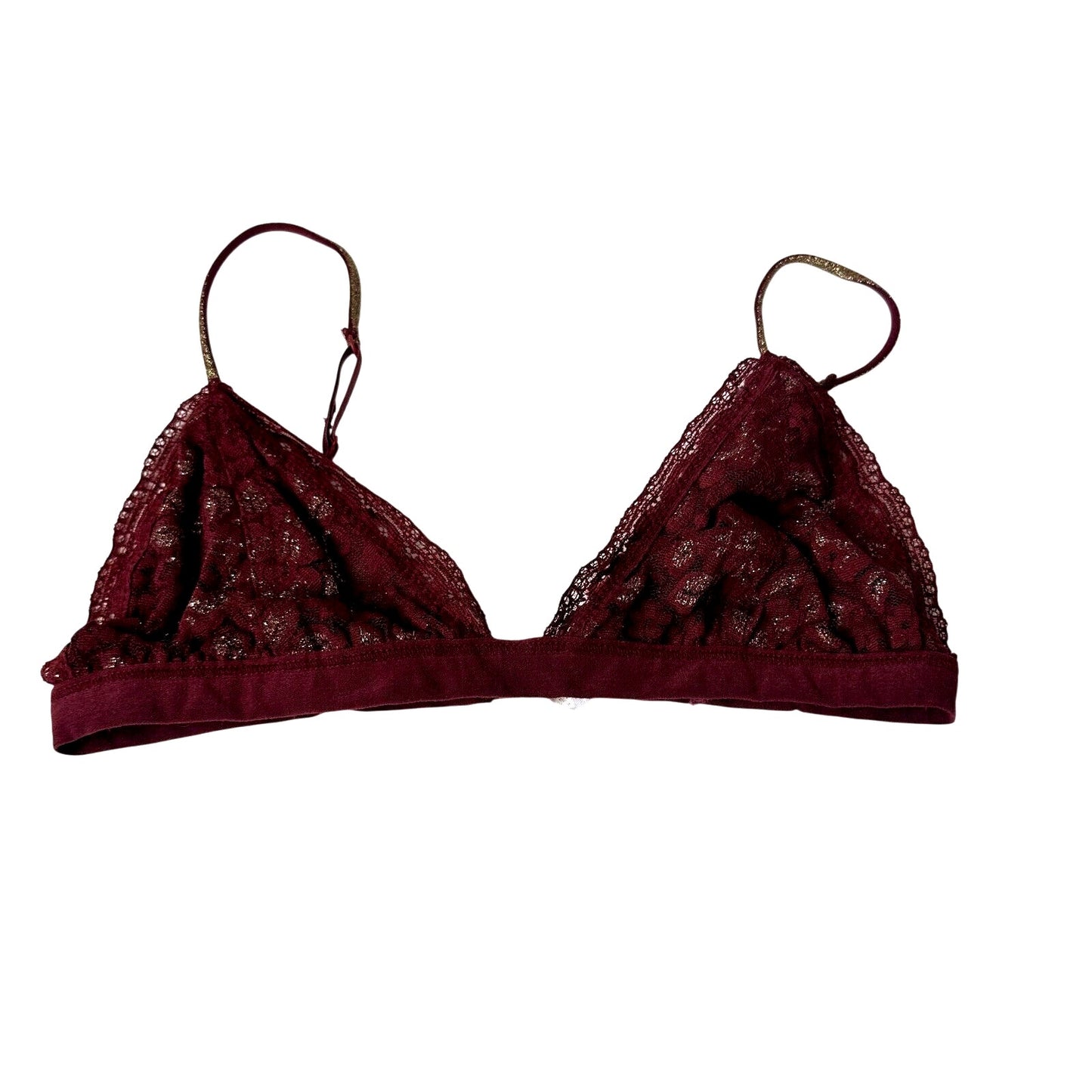 Burgundy With Gold Shimmer Triangle Bralette Adjustable Spaghetti Straps Medium