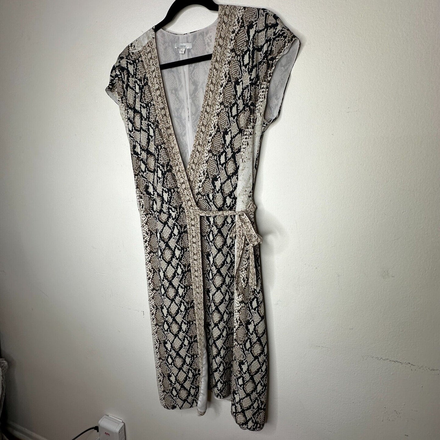 Joie Porcelain Bethwyn C Snakeskin Print Wrap Style A-Line Cap Sleeve Dress SM