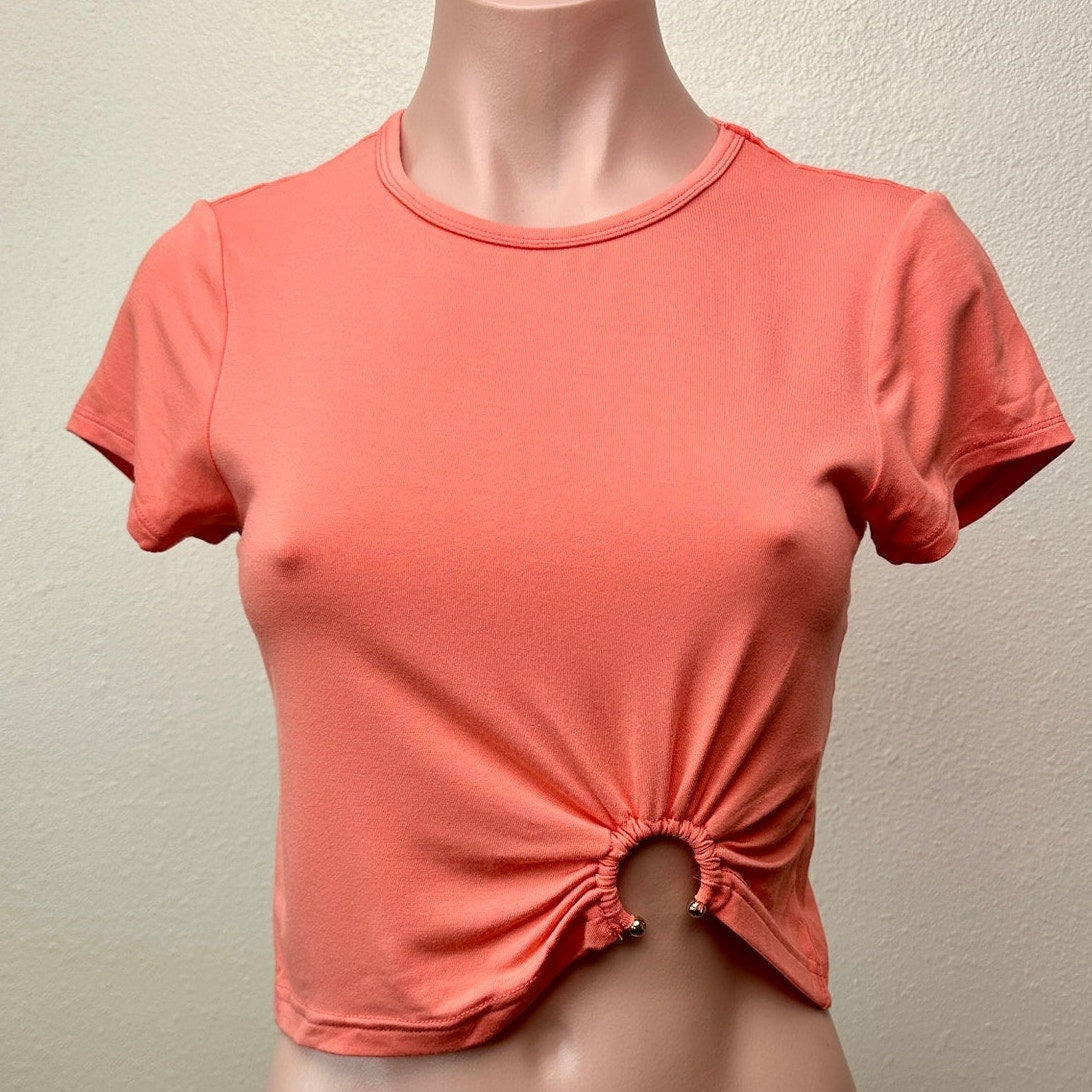 Good American Jersey Top Coral XS Ring Detail Tee
