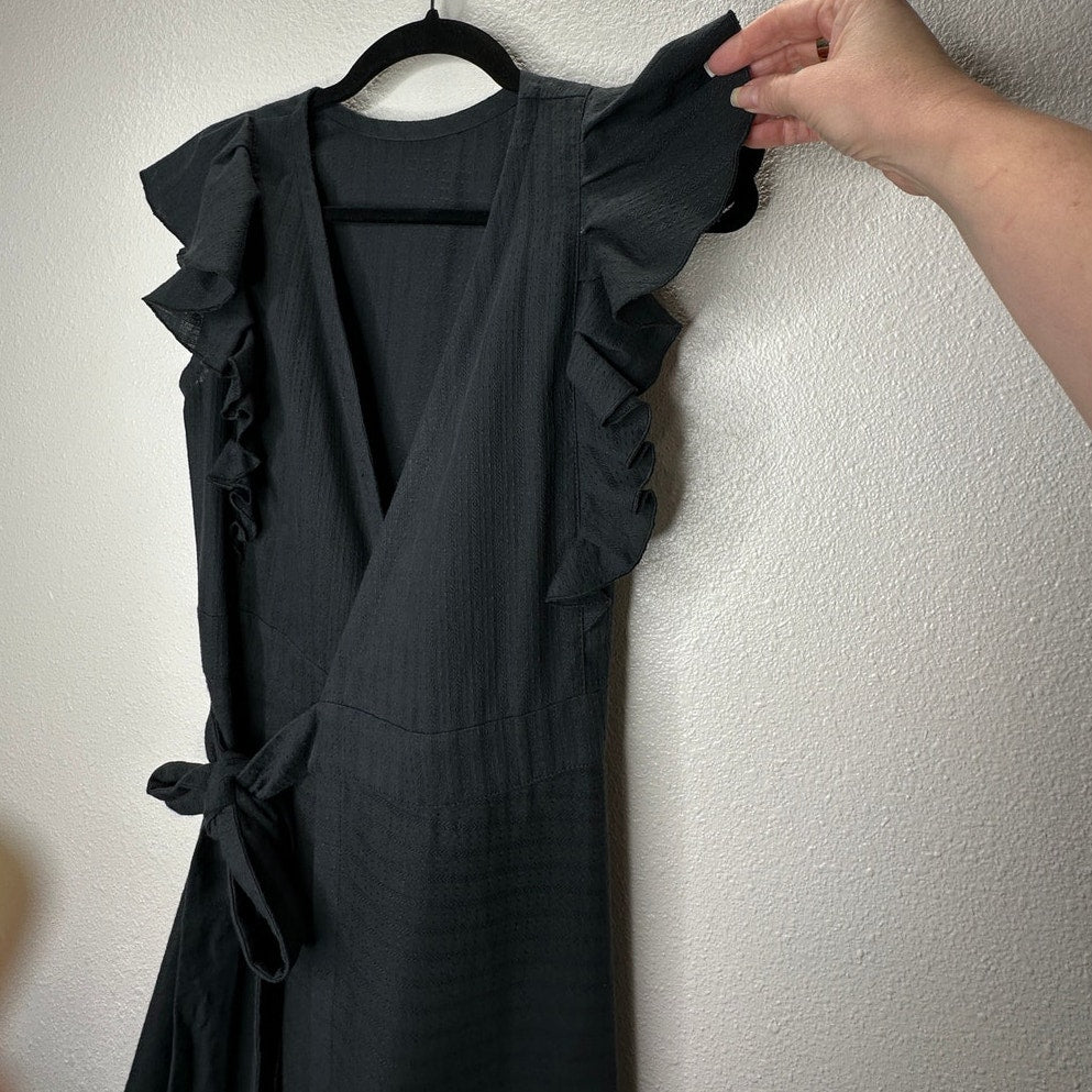 Subtropicalia Black Vera Ruffle Sleeveless Wrap Dress S