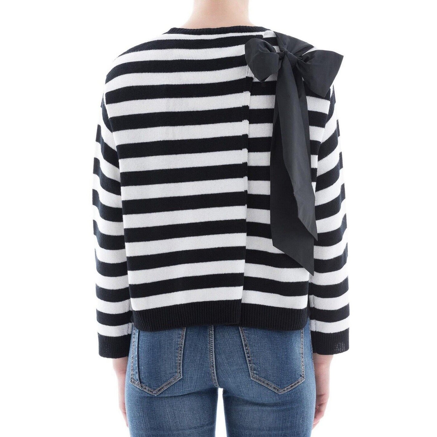 Valentino Off White & Black Horizontal Stripe Open Back Satin Shoulder Tie Top L