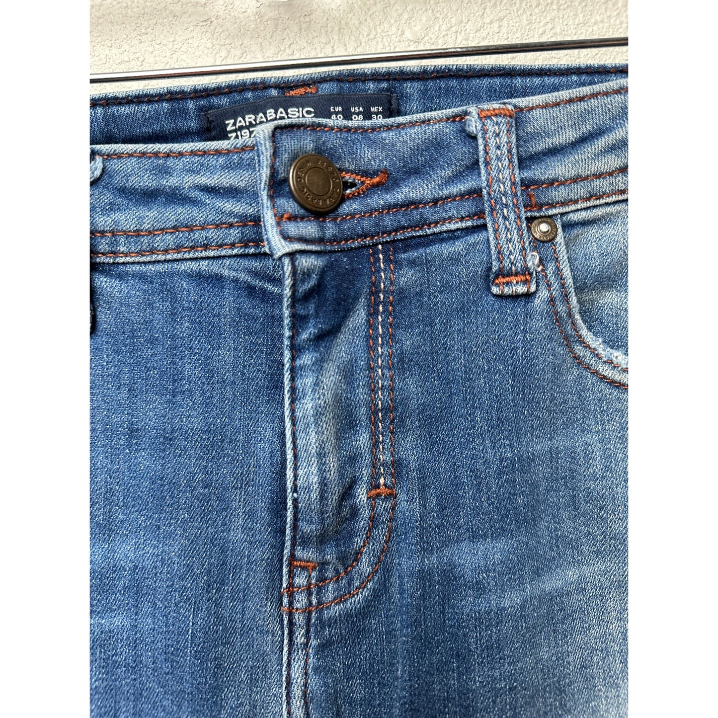 Zara Jeans Medium Wash Womens US 8 Pink Glitter
